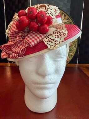 Vintage Louise Green "Doll Hat" style hat, Scarlett & Ivory with headband, o/s